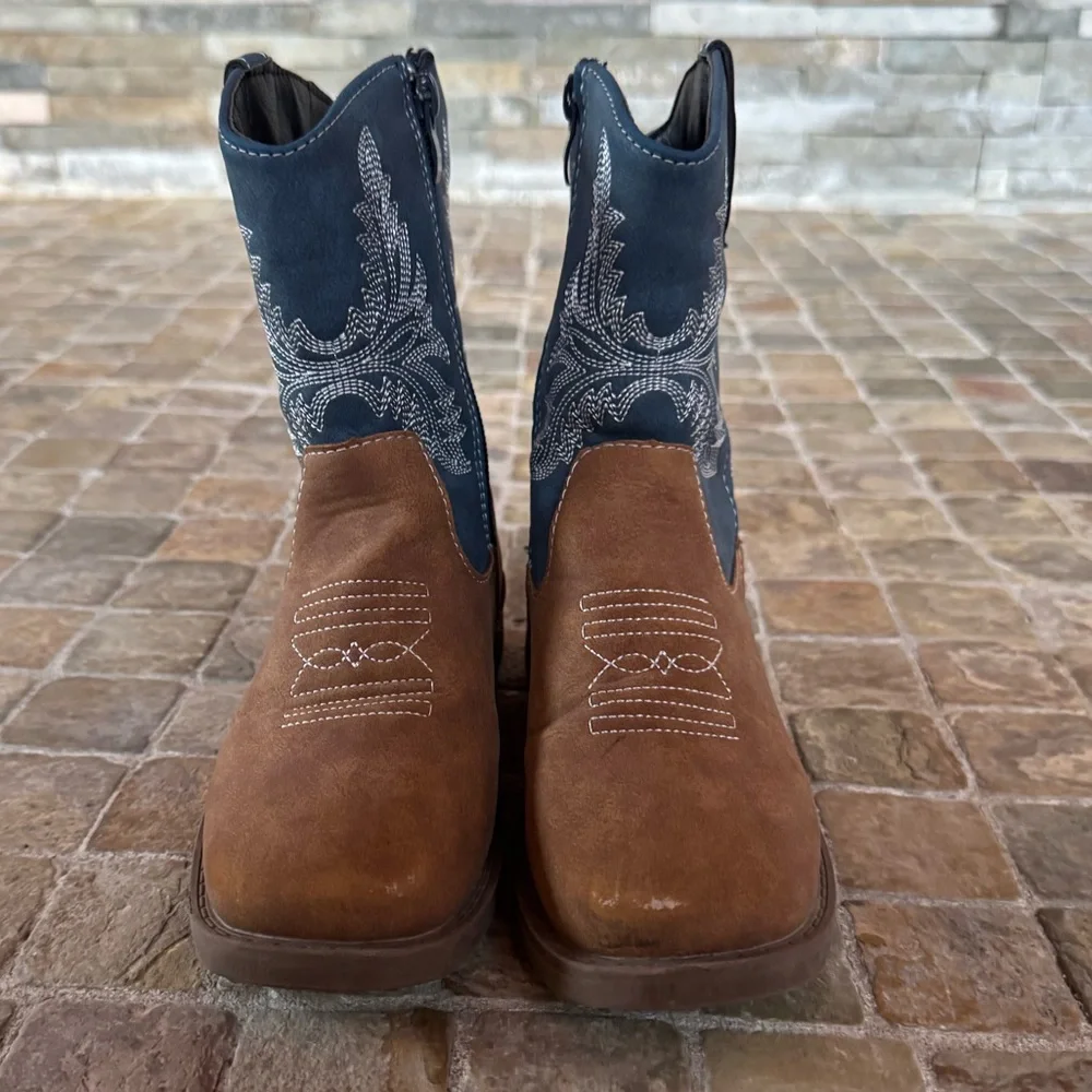 Kids Brown and Blue Western Boots